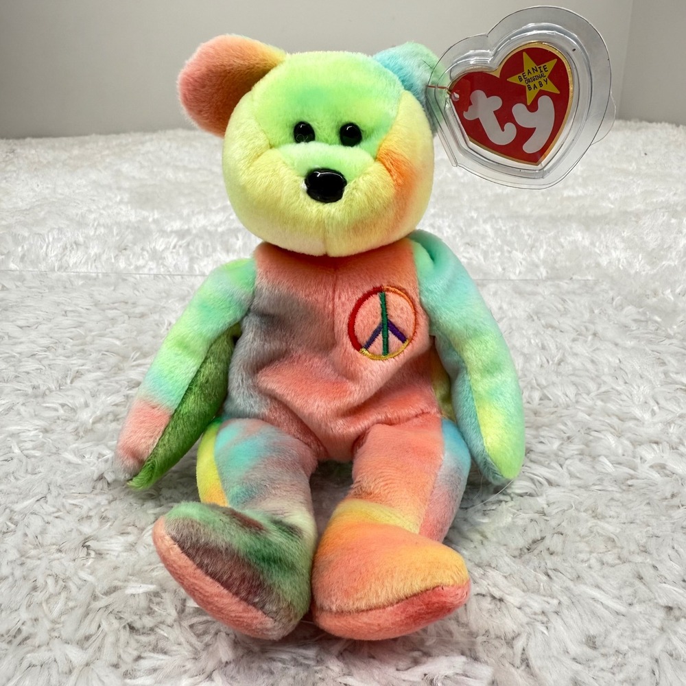 Ty Beanie Baby Peace Bear Plush Stuffed Animal Tie Dye Peace Sign Toy 1996